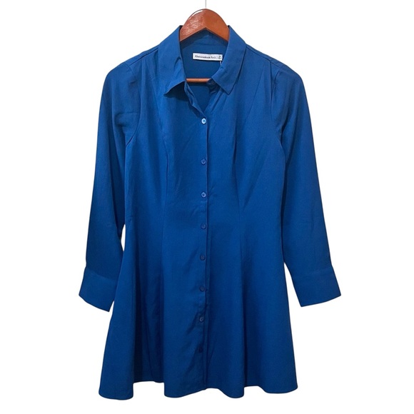 Abercrombie & Fitch Long Sleeve Blue Buttondown Shirt Dress NWT Navy Small P - Picture 2 of 8